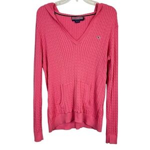 Vineyard Vines Pink Hooded Ligjtweight Cable Knit Sweater Size L
